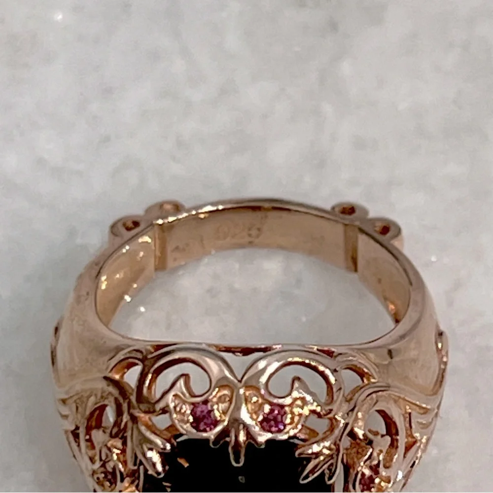 Brazilian Smoky Quartz Orissa Rhodolite Garnet 14K RG Sterling Silver Ring Sz 8